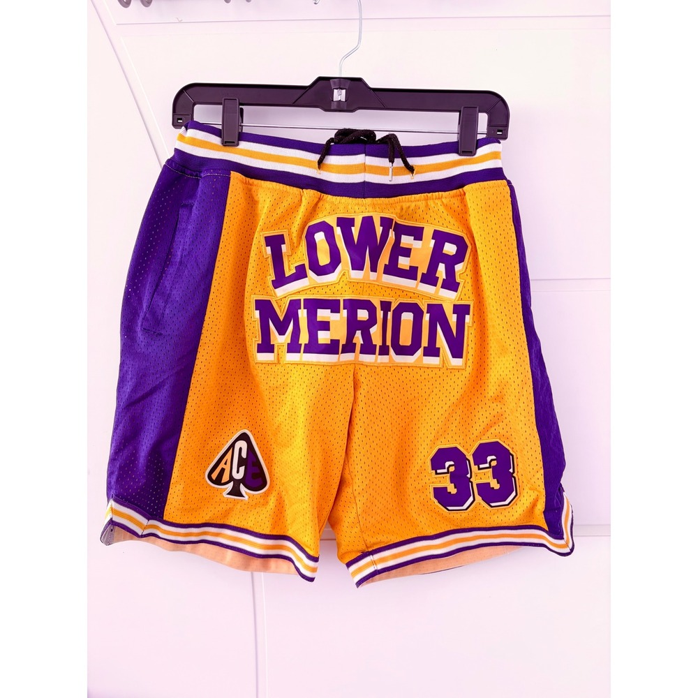Lower Merion Aces Basketball Shorts Kobe Bryant 33 Yellow Purple Mesh Mens